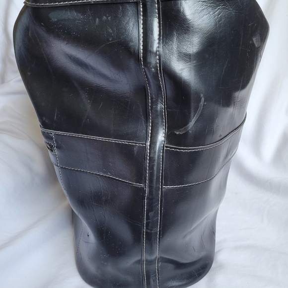 Quality Lg Black Leather Top Load Carry All Travel Bag Vtg Aero Zippers OOAK - Picture 6 of 16